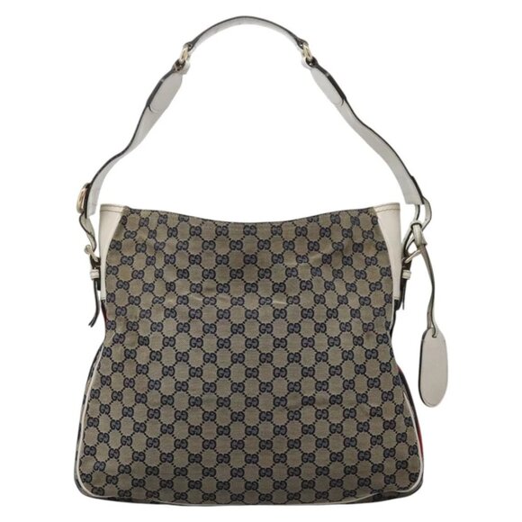 GUCCI GG Canvas Sherry Line Shoulder Bag Navy Gold 247597 203998 Auth 122316 - Picture 1 of 15